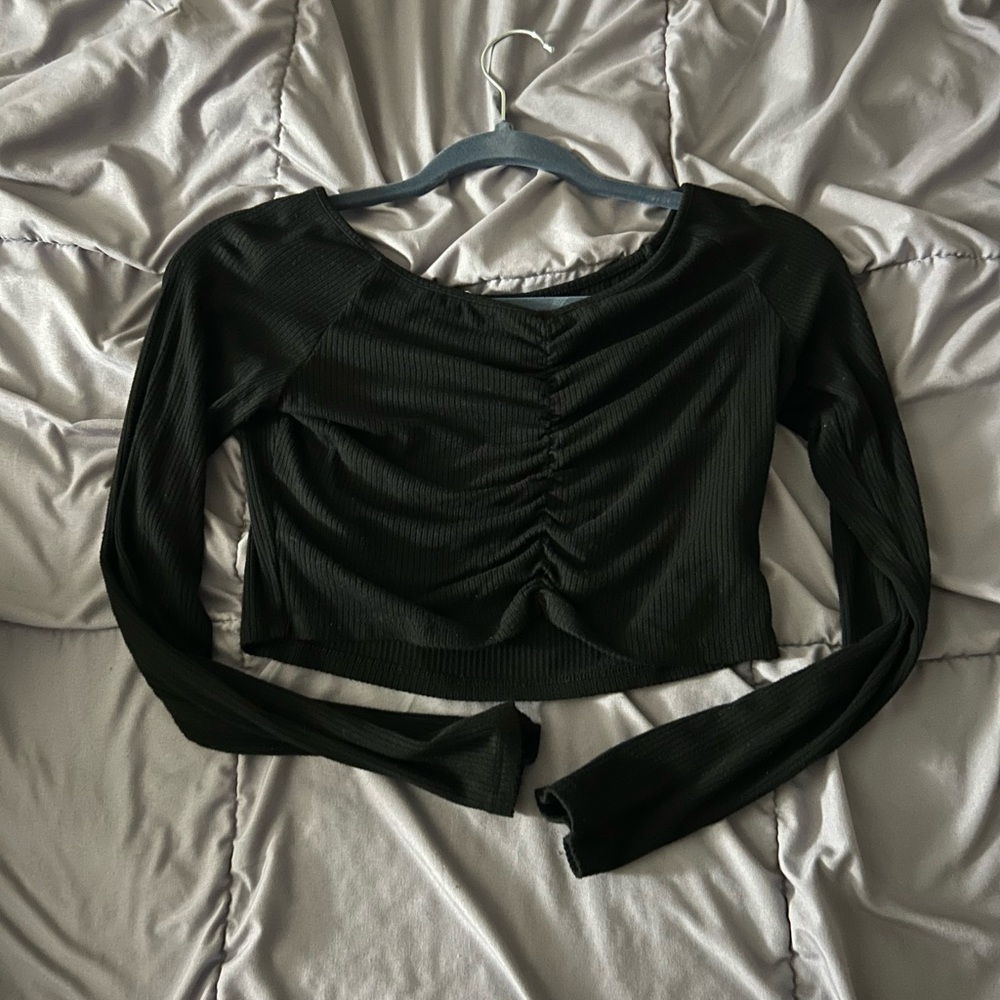 Garage Black Fitted Long Sleeve Crop Blouse